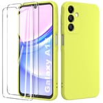 binandteam Coque pour Samsung Galaxy A15 4G / 5G (6.5") avec 2 Verre Trempé Protection écran,Silicone Liquide TPU Ultra Premium Antichoc Housse pour Samsung Galaxy A15 4G / 5G - Jaune