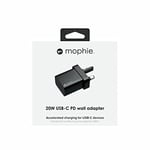 ZAGG mophie Wall Adapter for UK, 20W Fast Charging, USB-C, Compatible with all Smartphones, Black