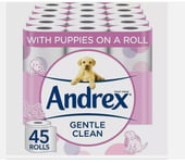 ANDREX Gentle Clean Toilet Rolls - 45 Toilet Roll Pack - Bulk Buy Toilet Rolls -