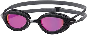 Zoggs Predator Titanium flex Goggles, UV Protection Swim Goggles, Quick Adjust Swim Goggle Straps, Fog Free Adult Swim Goggle Lenses, Goggle, Ultra Fit, Grey/Black/Mirrored Pink - Smaller Fit