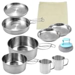 burkfeeg Kit De Casseroles De Camping, 9 Pièces, Casserole Empilable Camping,Popote De Camping INOX, 2-3 Personnes, Casseroles Et Poëles De Camping, pour Pique-Nique, Camping, Randonnée