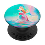 Chat orange amusant chevauchant le requin blanc Cyberpunk PopSockets PopGrip Adhésif