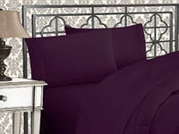 Elegant Comfort Parure de lit Douce de 4 pièces en Microfibre de qualité hôtelière 1500 Fils avec Broderie à Trois Lignes, Anti-Plis et Anti-décoloration, lit Double, Violet Aubergine