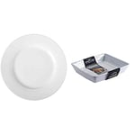 Amazon Basics Dinner Plate Set, 6-Piece & Mason Cash Classic Collection Fine White Stoneware 33cm Rectangular Roasting Baking & Serving Dish, Ceramic, 33 x 27 x 7 cm