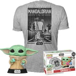 Star Wars The Mandalorian Grogu W/Cookie+ T-Shirt (Taille L) Pop & Tee Figurine