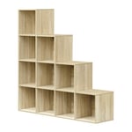 WOLTU Étagère à Livres, Étagère d'Escalier avec 10 Cubes, Étagère de Rangement, Bibliothèque en Bois d'Ingénierie Chêne Clair pour Salon, Bureau, Chambre à Coucher, 120x30x120cm, SK062hei