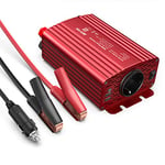 BESTEK Convertisseur Transformateur 12v 220v 240v 500W Onduleur de Tension 2 USB Ports 5V/4.8A et 1 Prise EU,Une Paire de Clips Batterie avec 2 Fusibles pour Chargeur Voiture Bateau Camper-Rouge