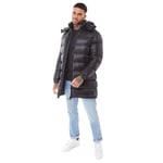 Brave Soul Mens Long Puffer Jacket with Detachable Hood - Black - Size X-Large