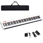 COSTWAY Piano Numérique 88 Touches, Clavier Électronique Portable avec Touches Lestées, Fonction Bluetooth, Interface MIDI, Haut-Parleurs et Pédale de Sustain, pour Enfants et Adultes (Blanc)