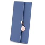 UTO Portefeuille Femme Filles Longue Porte-Monnaie à glissière Feuille Pendentif Cuir Synthétique Bleu Marine