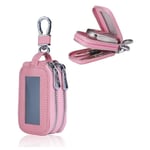 (rose)clés de Voiture Sac Double Fermeture éclair en Cuir Protection clé Porte-Monnaie Porte-clés avec Fenêtre Transparente pour clé de Voiture