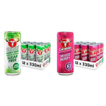 Carabao Energy Drink Green Apple Sugar Free (12 Cans) & Mixed Berry (12 Cans), 24 x 330ml Case Cans, Low Calorie and less Sugar, Fizzy Flavour, Vegan, B Vitamins, Caffeine, Zero Crash, Multipack