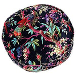 Paoletti Riva Paradise Coussin Rond - Noir - Oiseau Coloré Imprimer - Faux Velours Tissu - Couverture - Cousu Arêtes 100% Coton - 50 X 50 X 12 Cm (20" X 20" X 5" Pouces) - Conçu Au Royaume-Uni