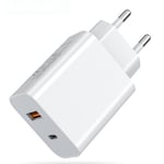 TG 20W Dubbel USB/Type-C Port Snabbladdnings Väggadapter Vit