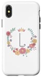 Coque pour iPhone X/XS Cadeau personalisé pour fillettes thème princesses lettre L