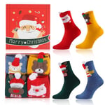 Darryy Ensemble de Chaussette de Noel, 4 Paires de Chaussettes de Noel Femme, Hiver Chaussettes Unisexes Tailles 36-43–Chaussettes Colorées et Douillettes pour Une Tenue D'hiver Joyeuse