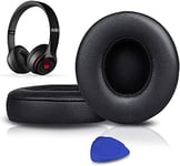 SoloWIT Earpads Cushions Replacement for Beats Solo 2 & Solo 3 Wireless On-Ear Headphones, Ear Pads with Soft Protein Leather, Added Thickness - (Black)