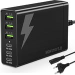 Station de Charge USB 96 W Chargeur Mural 6 Ports, Chargeur USB Multi-Port Portable avec 3 USB-C et 3 USB-A Compatible avec Tous Les iPad, 13 Plus/12 Pixel Samsung Galaxy.[S1531]