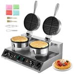 VEVOR Gaufrier Commercial 2460 W, Appareil à Gaufre Ronde à Double Tête, en Acier Inoxydable, Antiadhésif, avec Contrôle de la Température et du Temps, pour Restaurant Boulangerie Snack Bar Famille