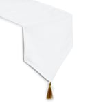 Encasa Homes Fine Chenille Table Runner For Dining with V-End and Tassels, 32x150 cm - White | Decorative Cloth for Party, Wedding, Home, Cafes, Restaurants & Hotels