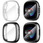 Diruite 4-pack fodral för Fitbit Versa 4/Sense 2 skärmskydd, HD stöttåligt mjukt TPU-fodral med fullständigt skydd för Fitbit Versa Black+Black+Clear+Clear