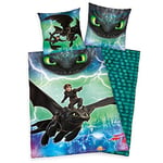 Herding DREAMWORKS DRAGONS Parure de Lit Réversible, Housse de Couette 135 x 200 cm, Taie d'Oreiller 80 x 80 cm, Coton/Renforcé