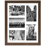 Americanflat 11x14 Collage Photo Frame with Shatter-Resistant Glass - Fits Five 4x6 Photos or One 11x14 Picture - Multi Aperture Photo Frame for Wall Display - Walnut