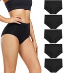 wirarpa Culotte Femme Coton Taille Haute Slips Lot de 5 Noir Taille XS