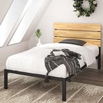 Zinus Paul Lit 90x190 cm - Hauteur du cadre de lit 36cm - Cadre de lit plateforme en métal et bois avec support de lattes en bois - Natural Brown and Black