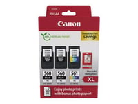 Canon PG-560XL x2/CL-561XL Photo Value Pack - Brillant - pack de 3 - à rendement élevé - noir, couleur (cyan, magenta, jaune) - original - boîte de suspension - jeu de papier / cartouche d'encre - pour PIXMA TS5350, TS5351, TS5352, TS5353, TS7450