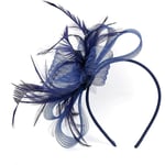 Dam Fascinator Hatt Blomma Bröllop Fascinator Hårband Fjäder Brudhuvudbonad Huvudsmycken Hatt Bowler Mini Hög Hatt Hårspännen navy blue