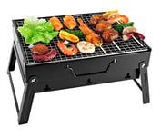 SunJas Barbecue Portable Mini Barbecue à Charbon Pliable BBQ Grill Barbecue Démontable de Table 35 x 27 x 19.5 cm pour Jardin, Balcon, Voyage, Camping - Noir