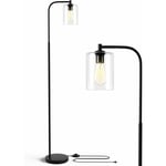 Goplus - Lampadaire sur Pied Hauteur 168 cm,avec Abat-Jour en Verre,Interrupteur à Pied,Base Métallique,Lampe de Lecture,Noir