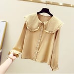 Women'S Shirt Fashion Peter Pan Collar Slim Shirt Long Sleeve Casual Style Cotton Blouse Female Tops-Yellow_S