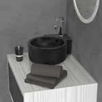 Ml-design - Lavabo en Céramique Noir, 45x36x13 cm, Ronde, Montage Mural/á Poser, Lavabo d'Angle avec Trop-plein, Vasque Lave-Mains pour Salle de