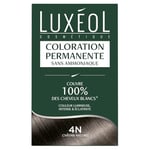 LUXEOL - Coloration Permanente 4N Châtain Naturel - Sans Ammoniaque - Couvre 100% des Cheveux Blancs(1) - Longue Durée(2) - Couleur Lumineuse Éclatante Intense - Testée & Approuvée - 60ml, 60ml, 12ml