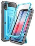 SUPCASE Unicorn Beetle PRO Coque iPhone XR de Protection Intégrale Robuste Anti-Choc avec Protecteur d'écran Intégré et Béquille pour iPhone XR 2018, Bleu