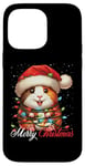 Coque pour iPhone 14 Pro Max Chapeau de Père Noël lumineux cochon d'Inde