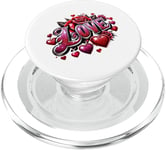 The Word Love surrounded By Hearts And Red Roses PopSockets PopGrip for MagSafe