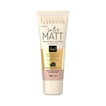 Eveline Cosmetics Satin Matt Fond de Teint Velours Matte - Teinte 104 Beige | Enrichi en Mucine d'Escargot & Complexe MOIST & VITAL | Réduction des Pores & Floutage des Imperfections | 30ml