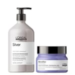 L'Oréal Professionnel, Shampoing Neutralisant & Masque Nutritif pour Cheveux Gris ou Blancs, Silver & Blondifier, SERIE EXPERT, 750 ml + 250 ml