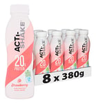 Acti-Shake Strawberry High Protein Dairy Drink 380g (Pack of 8) - 20g of Protein per bottle - Ready to Drink - Low Fat and No Added Sugars - 185 kcal - Multipack