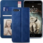 Compatible Pour Iphone 8 Plus Coque, Aussi Compatible Pour Iphone 7 Plus Housse, Housse En Cuir Premium Pu Portefeuille Avec Fentes Pour Cartes Compatible Pour Iphone 7/8 Plus Case, Bleu