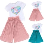 Toddler Kids Baby Girl Summer Unicorn Tops T-shirt Pleated Pants Pink 4-5 Years
