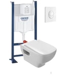 Pack wc suspendu sans bride Jacob Delafon Struktura + Bati-support grohe + plaque Start blanc