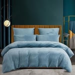 Housse de Couette Hiver 220x240 Chaude Flanelle Toucher Cashmere Polaire Parure de Lit en Velours Bleu Clair Doux avec Fermeture Éclair, Linge de Lit 2 Personnes avec 2 Taies d'oreiller 65x65 cm