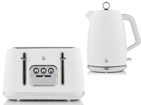 Swan Serenity Kettle & 4 Slice Toaster Set Matt White Finish with Chrome Trim