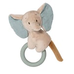 Nattou Anneau de Dentition en Silicone, Avec Doudou Éléphant en Coton et en Polyester, Environ 16 cm, Silicone Sans BPA, Beige/Vert