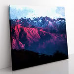 Purple Light Upon Mountain Tops in Abstract Modern Canvas Wall Art Print Ready to Hang, Framed Picture for Living Room Bedroom Home Office Décor, 35x35 cm (14x14 Inch)