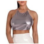 Sisifa Satin Sexy Crop Top Women Summer Sleeveless Camis Tops Tees Halter Top Vest Streetwear